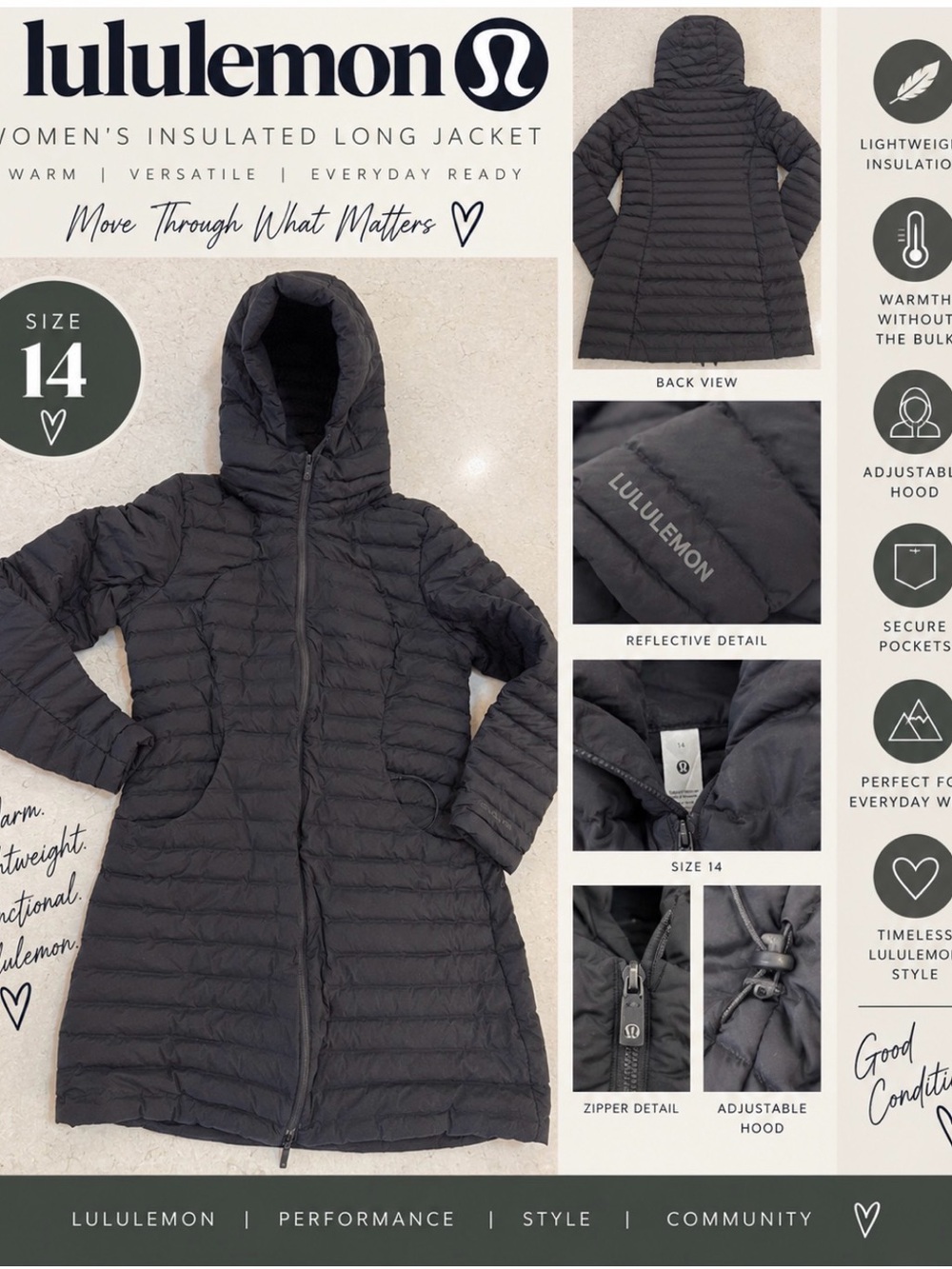 lululemon athletica Women’s Insulated Long Jacket - Black